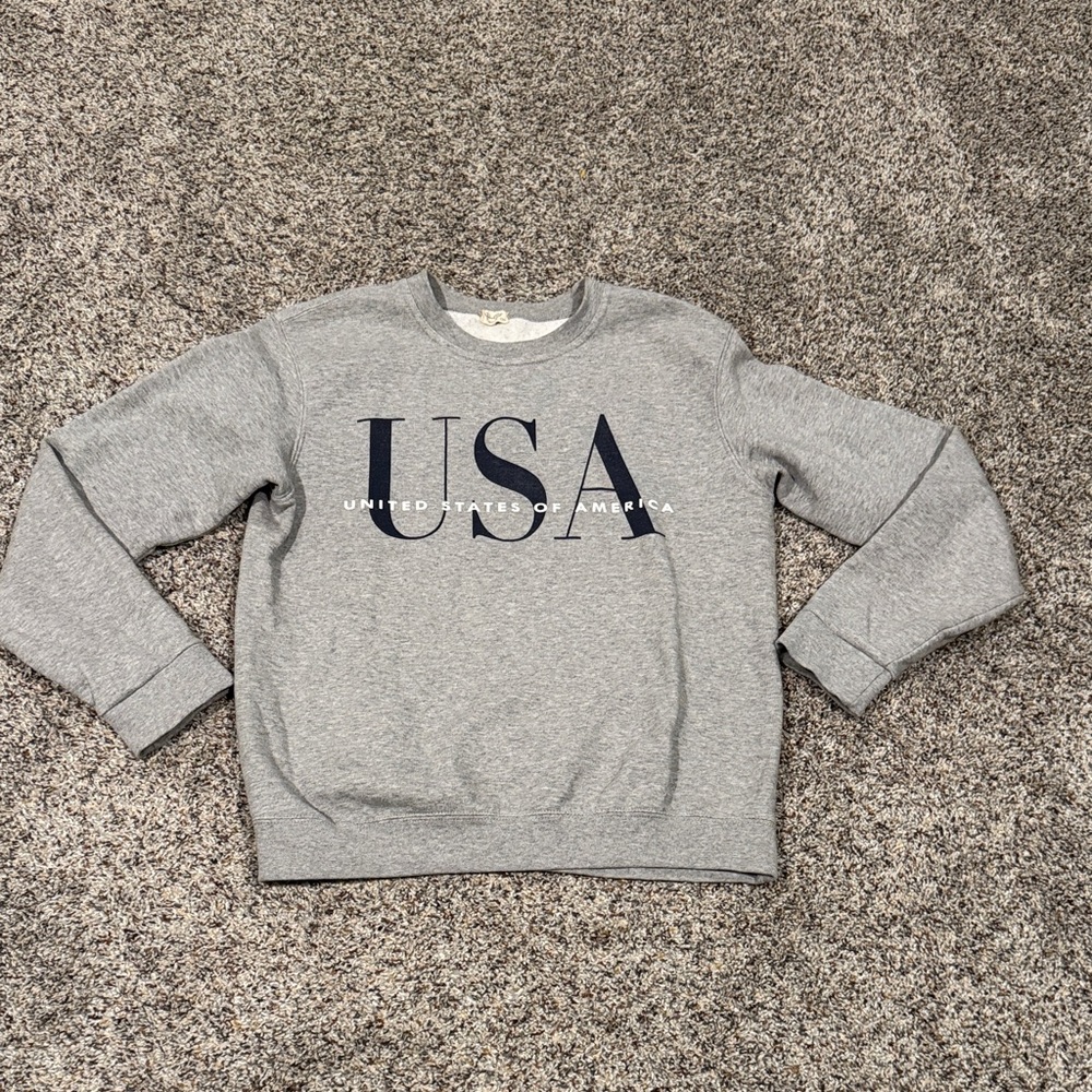 Brandy Melville Gray Crewneck with Navy USA Graphic